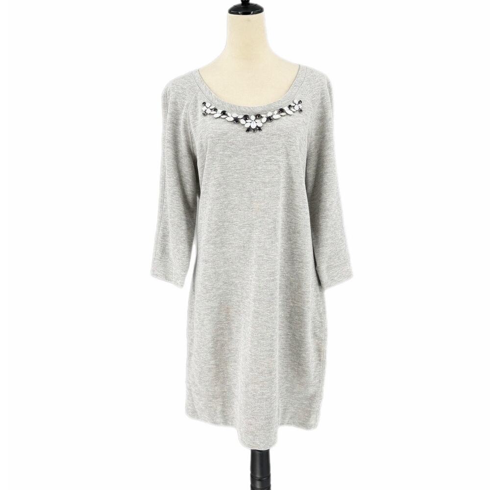 Ann Taylor L NEW Embellished Rhinestone Casual Cotton Chic Fall Sweatshirt Dress